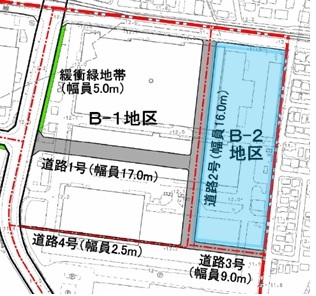 地区や道路などが赤線で区切られている地図