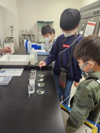 山陰川の水質検査をしている子供たちの写真