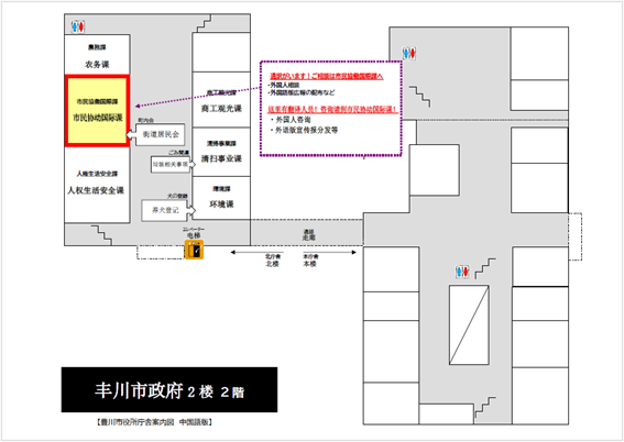 庁舎案内図2階(中国語)