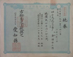 古びた地券の証明書