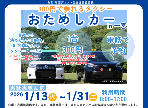 デマンド型交通実証実験おためしカーのちらしです。