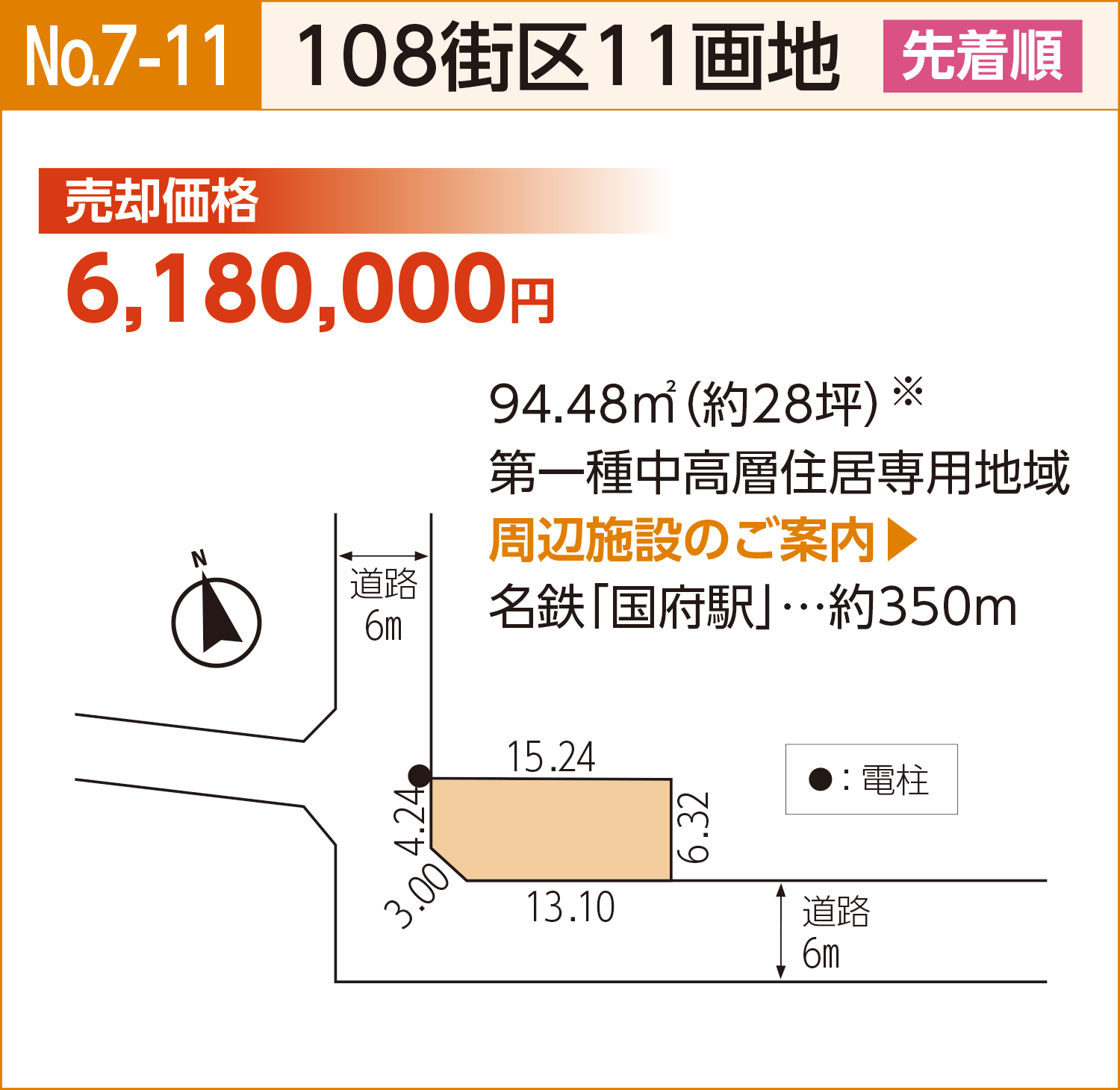 108街区11画地の画地図と情報が載った説明図