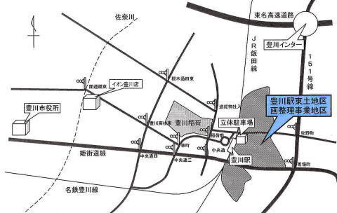 豊川駅東土地区画整理事業地区付近の位置図