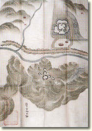 広島中央図書館が所蔵する諸国古城之図に載っている三河長沢の絵図の写真