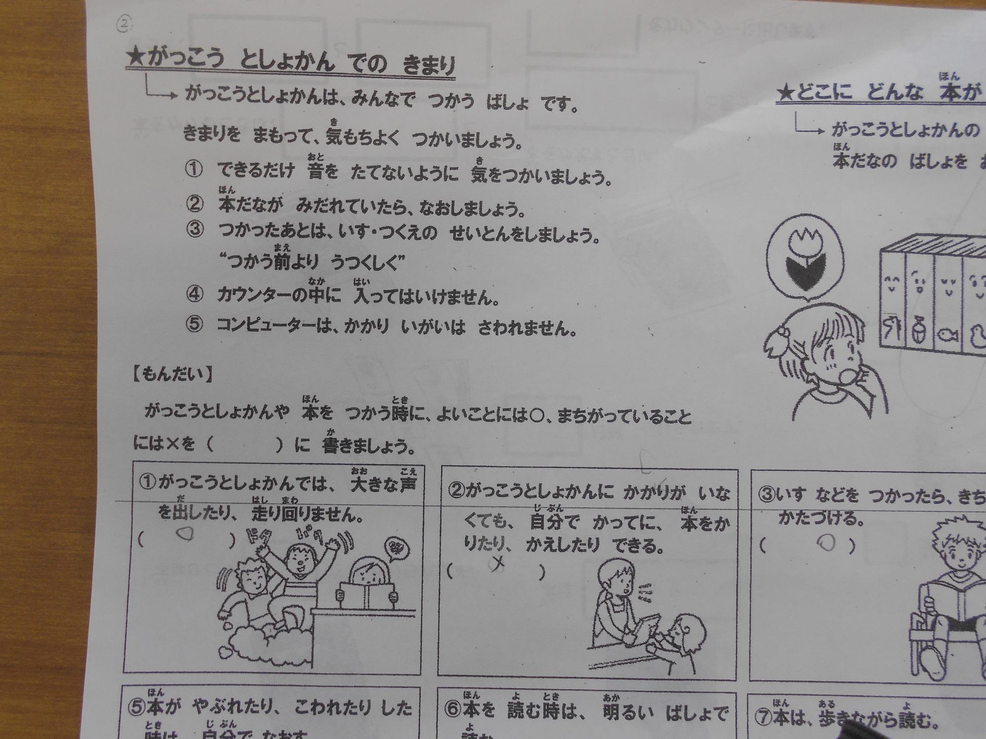 ワークシートの質問に答えていく形式で学びます。