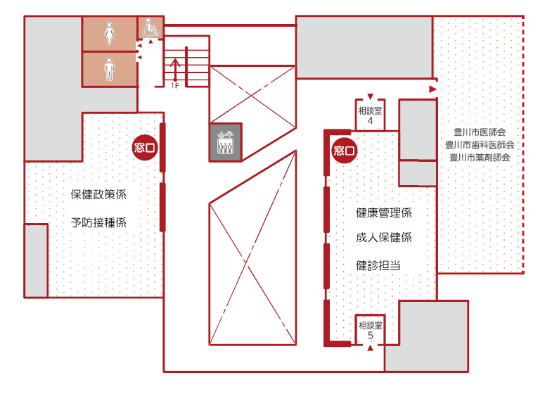 豊川市総合保健センター2階のフロアマップ