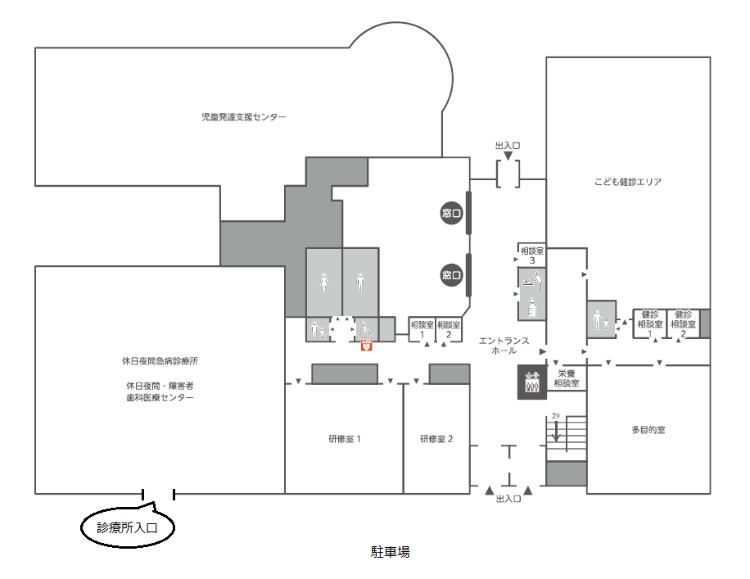 休日夜間急病診療所の入り口の案内図