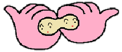 ピンクの手で人差し指と親指をくっつけ、その空間に二つの顔が描かれているイラストのゆりあんのシンボルマーク