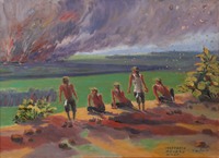 5人の人物が遠くを眺めているイラスト