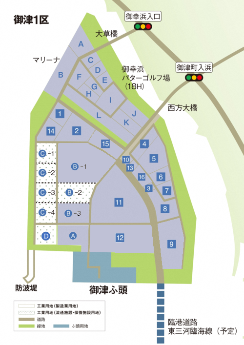 工業用地：御津1区区画の詳細を示した地図