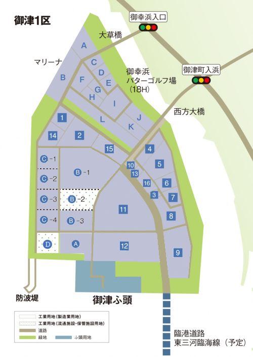 工業用地：御津1区区画の詳細を示した地図