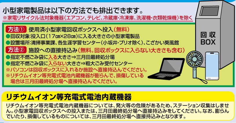 小型家電回収ボックスの案内テキスト