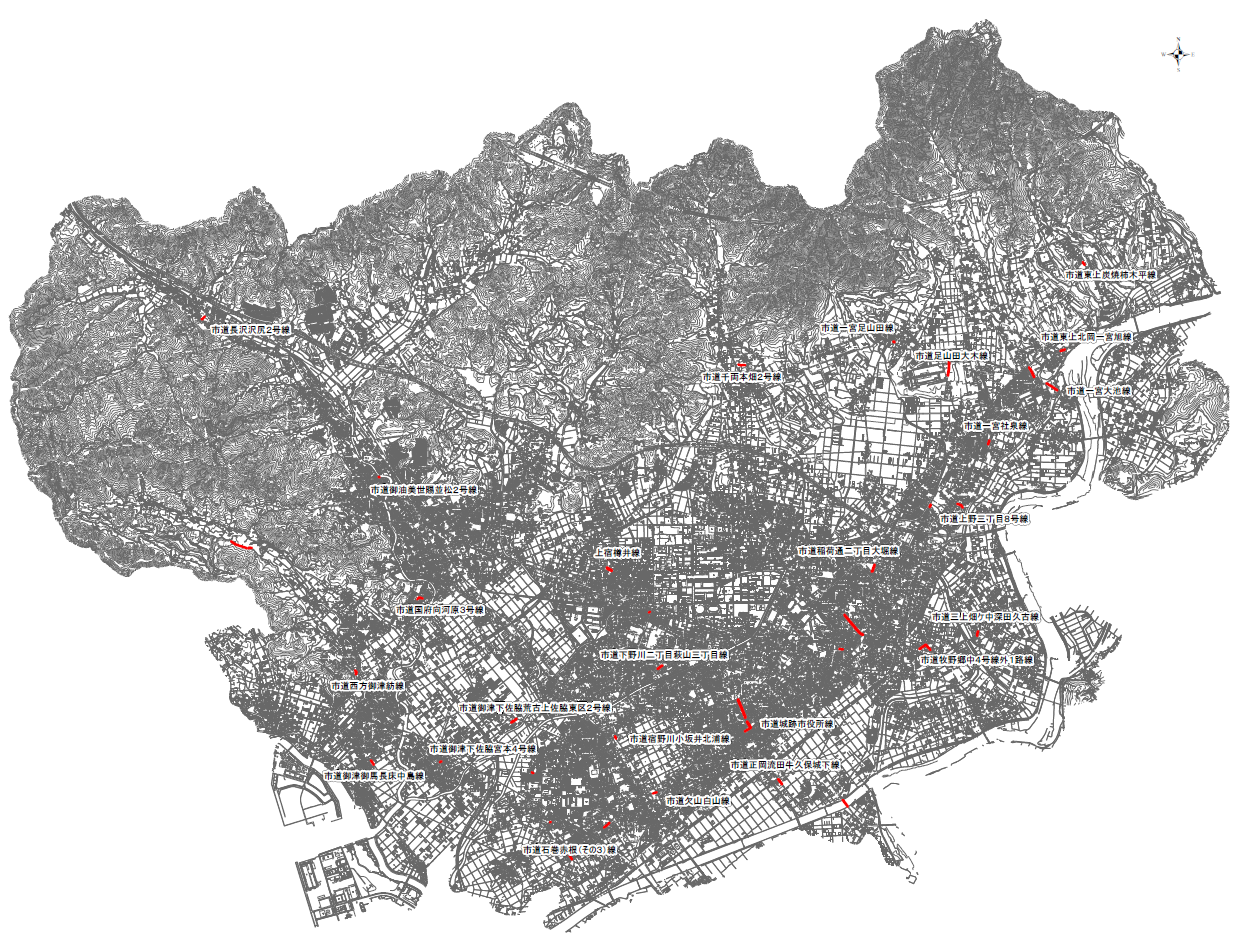 令和7年度の市内道路工事位置図