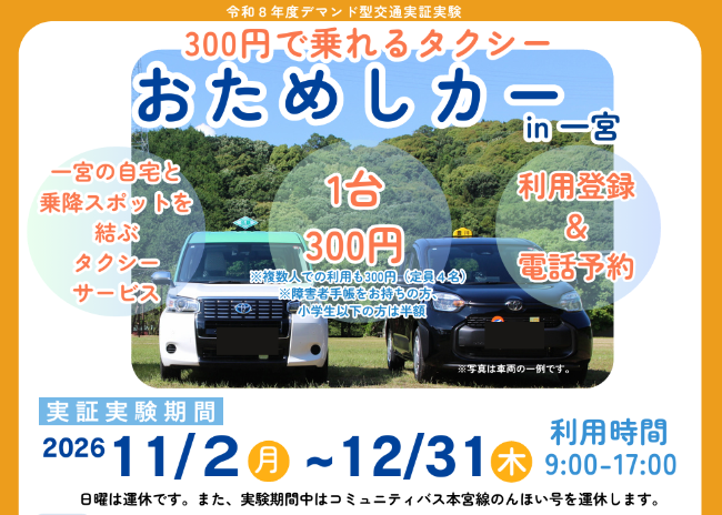 デマンド型交通実証実験おためしカーのちらしです。