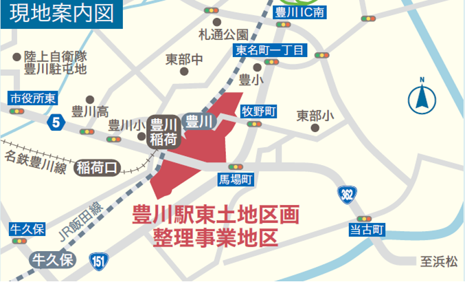 豊川駅東土地区画整理事業地区付近の位置図