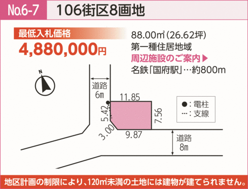 106街区8画地の画地図と情報が載った説明図