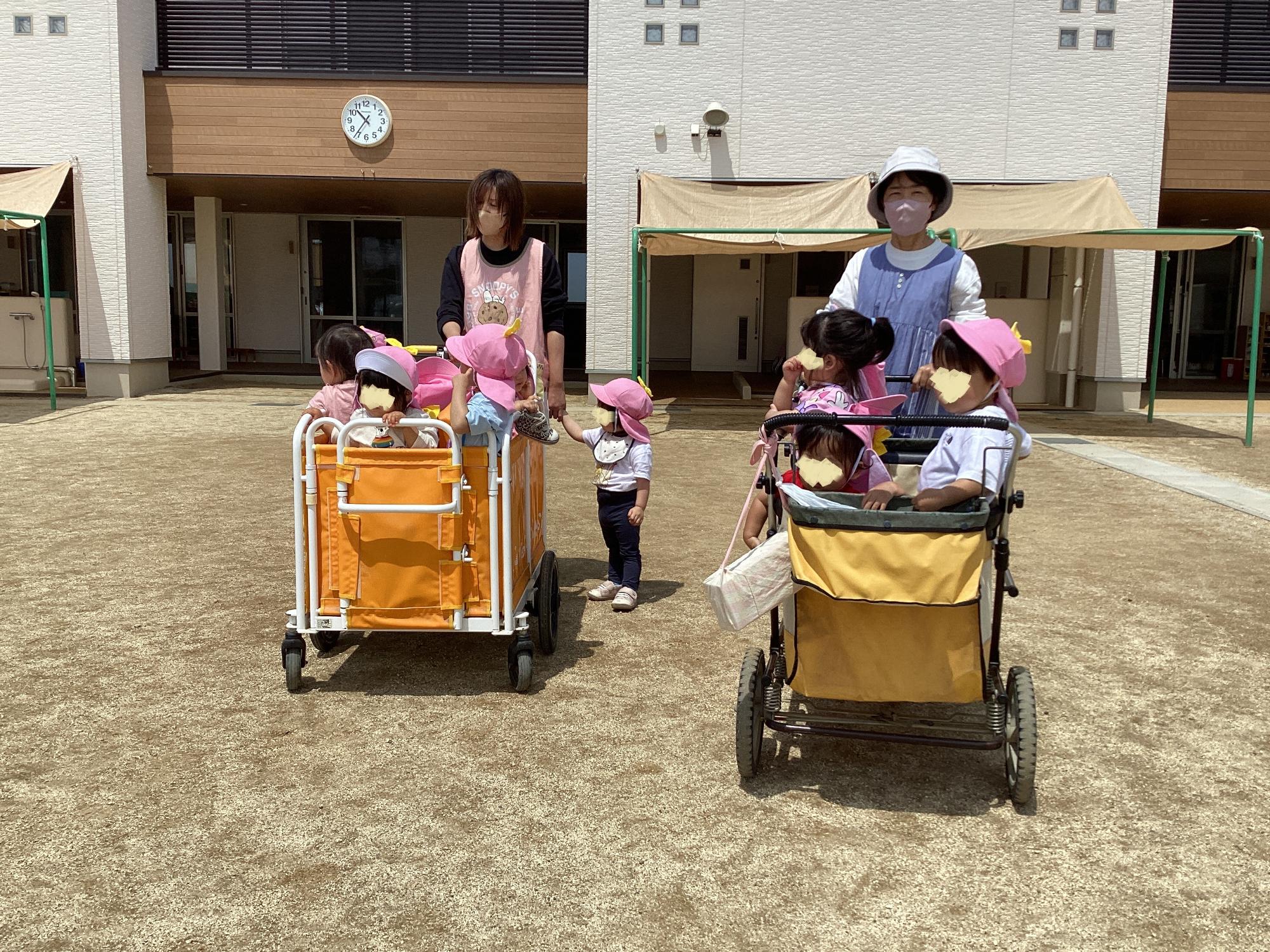 カートに乗ってお散歩