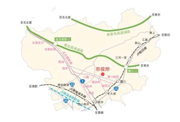 豊川市内の簡易地図